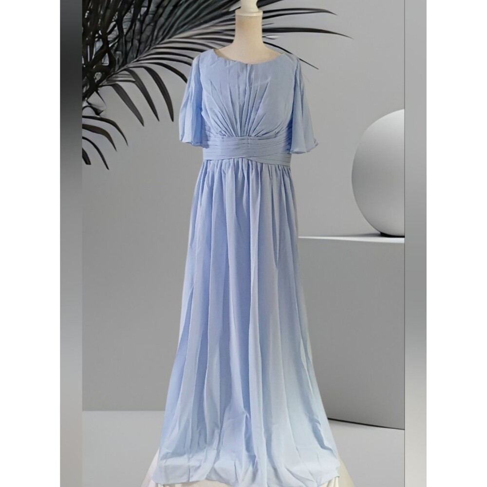 Graceful Mother of the Bride Gown Pleated Midriff Flutter Sleeve Size 2X